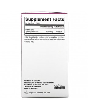 Natural Factors, витамин B12, метилкобаламин, 1000 мкг, 90 жевательных таблеток